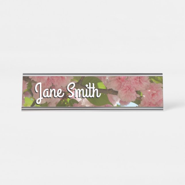 Double Blossoming Cherry Tree III Spring Floral Desk Name Plate (Front)