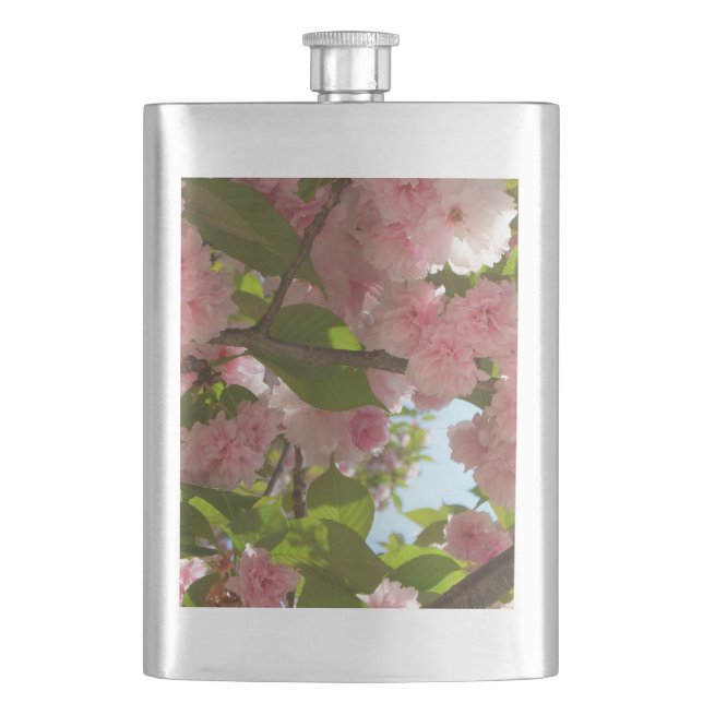 Double Blossoming Cherry Tree III Spring Floral Hip Flask (Front)