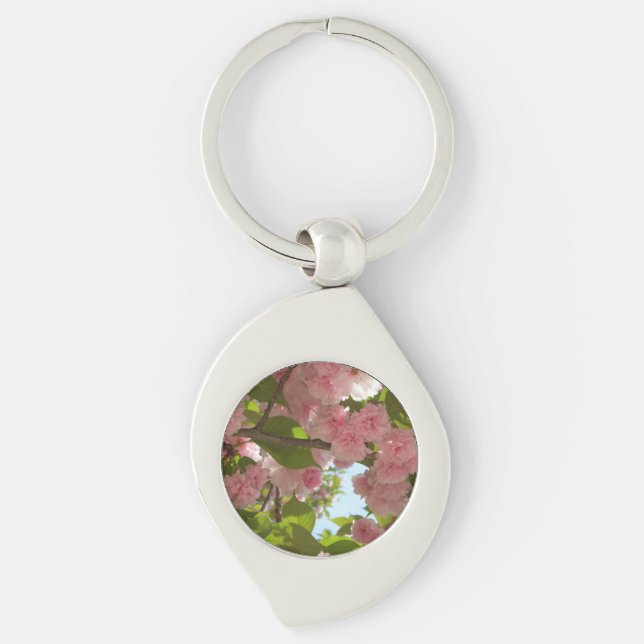 Double Blossoming Cherry Tree III Spring Floral Key Ring (Front)