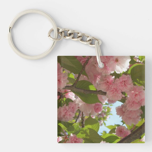 Double Blossoming Cherry Tree III Spring Floral Key Ring (Front)