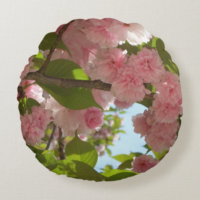 Double Blossoming Cherry Tree III Spring Floral Round Cushion (Front)