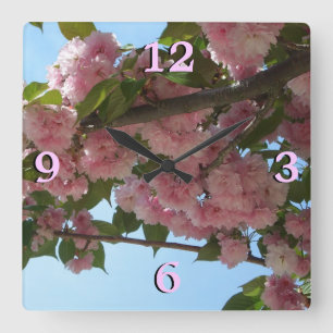 Double Blossoming Cherry Tree IV Spring Square Wall Clock