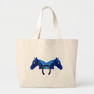 Double Blue Horse And A Horseshoe Large Tote Bag