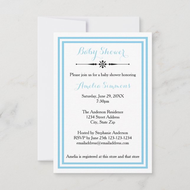Double Blue Trim  - 3x5 Baby Shower Invitation (Front)