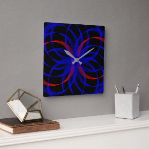 Double Blueberry Colour Accent Geometric Wall Cloc Square Wall Clock