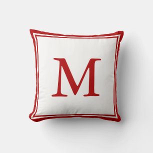 Double Border and Letter Red and White Cushion