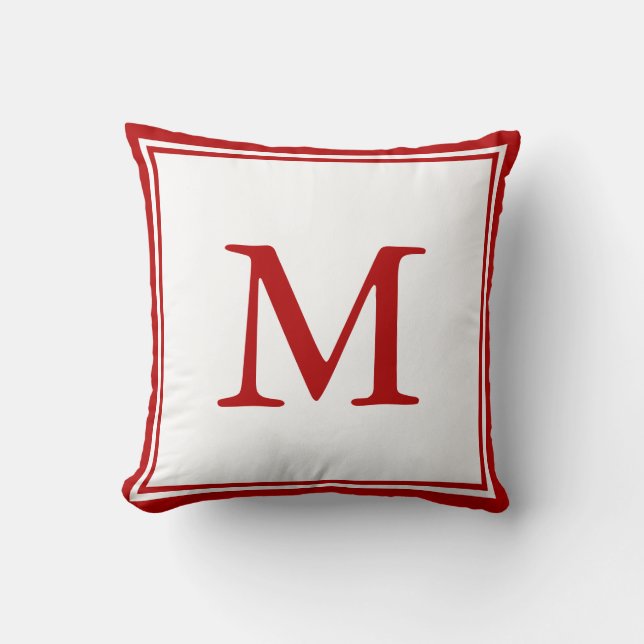 Double Border and Letter Red and White Cushion (Front)