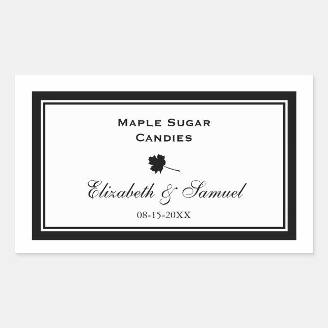 Double border maple leaf wedding reception candy rectangular sticker (Front)