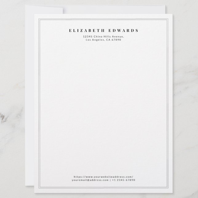 Double Border Simple Elegant Minimalist Custom Letterhead (Front)