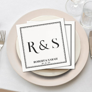 Double Border Simple Modern Monogram Wedding Napkin