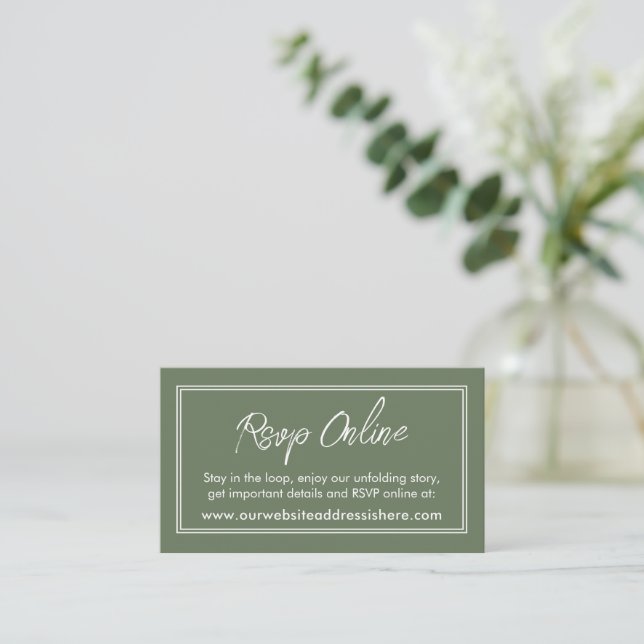 Double-Bordered Olive Green RSVP Online Enclosure Card (Standing Front)