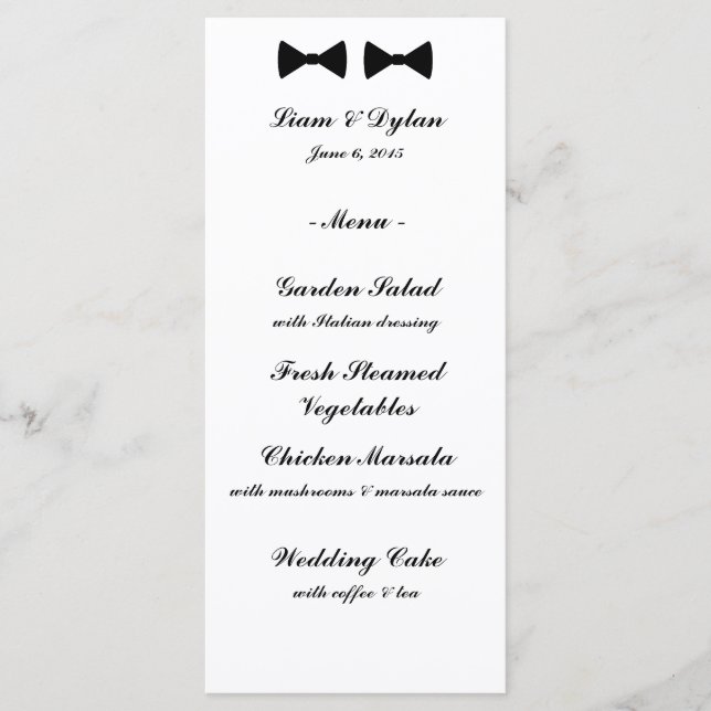 "Double Bow Ties" Wedding Menu Cards (Front)