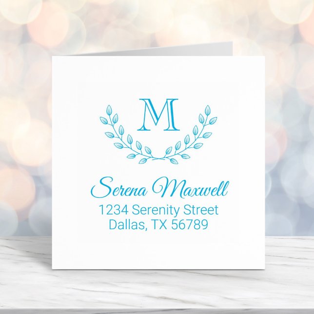 Double Branch Wreath, Leaves Monogram 2 Address Self-inking Stamp (Creator Uploaded)