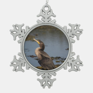 Double breasted cormorant snowflake pewter christmas ornament