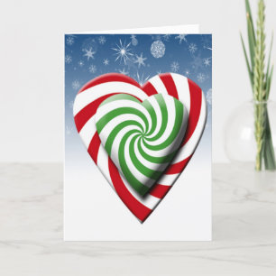 Double Candy Cane Hearts Christmas Colour Holiday Card