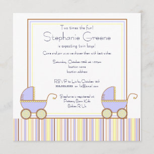 Double Carriage Twin Boy Baby Shower Invitation