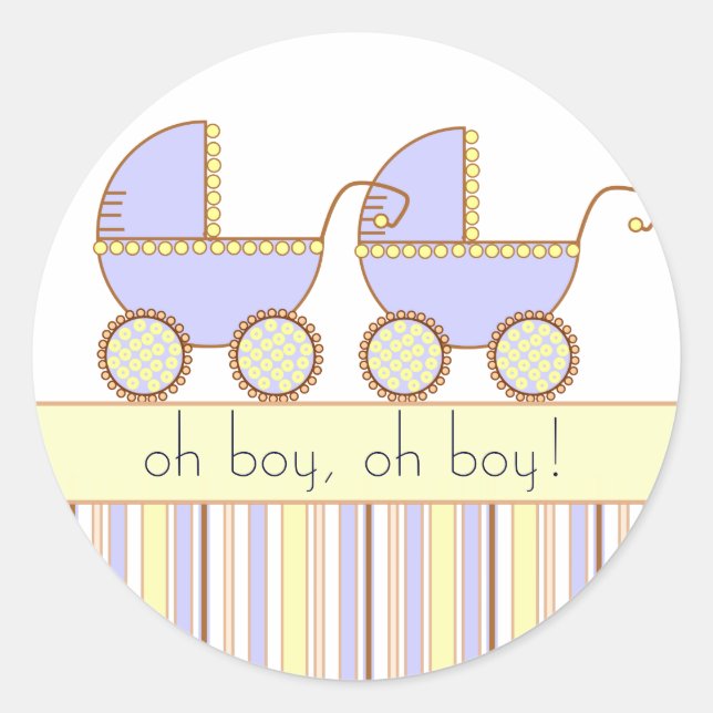 Double Carriage Twin Boys Classic Round Sticker (Front)