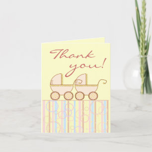 Double Carriage Twin Girl Thank You Card