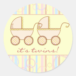 Double Carriage Twin Girls Classic Round Sticker