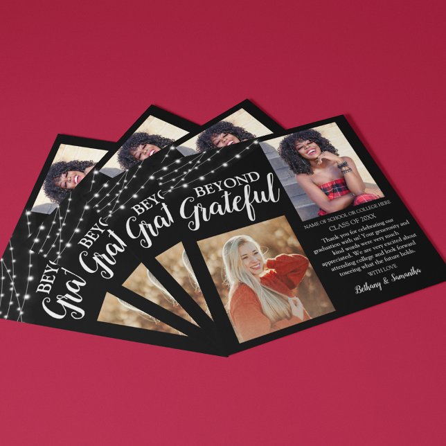 Double Celebration 2 Photo Graduation Thank You Card (Creator Uploaded)