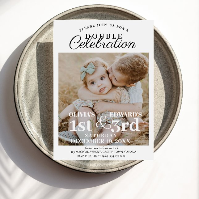 Double Celebration Birthday Photo Elegant Minimal  Invitation (Creator Uploaded)