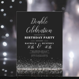 Double Celebration Black Silver Birthday Party Flyer