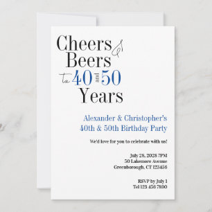 Double Celebration Cheers Beer Birthday Party Blue Invitation
