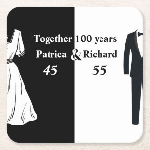 Double Celebration Joint Birthday 100 Year Square Paper Coaster