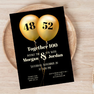Double Celebration Joint Birthday Gold and Black Invitation