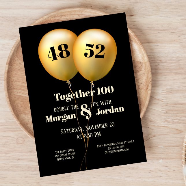Double Celebration Joint Birthday Gold and Black Invitation (Creator Uploaded)