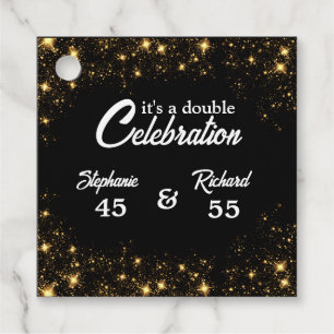 Double Celebration Joint Birthday Gold Black  Favour Tags