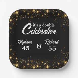 Double Celebration Joint Birthday Gold Black Paper Plate