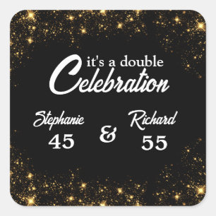 Double Celebration Joint Birthday Gold Black  Square Sticker