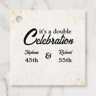 Double Celebration Joint Birthday Gold White Favour Tags