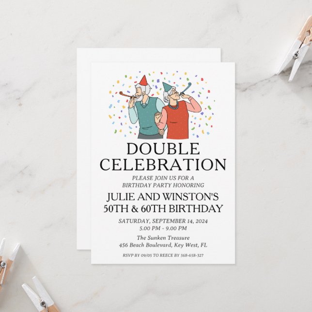 Double celebration joint birthday party invitation (Front/Back In Situ)
