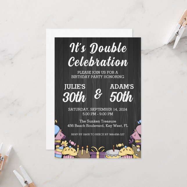 Double celebration joint birthday party invitation (Front/Back In Situ)