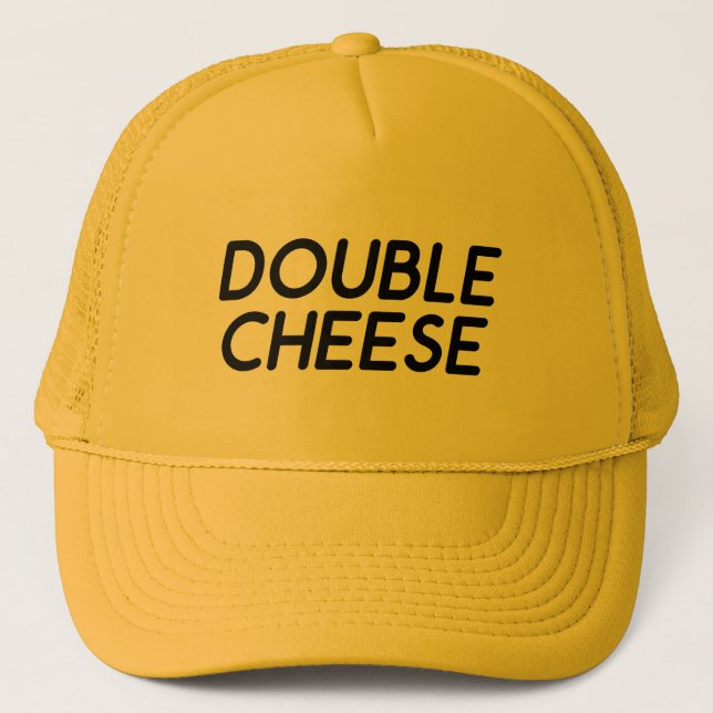 DOUBLE CHEESE fun slogan typographic trucker hat (Front)