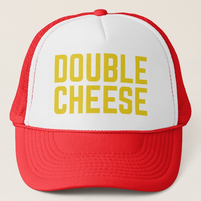 DOUBLE CHEESE fun slogan typographic trucker hat (Front)