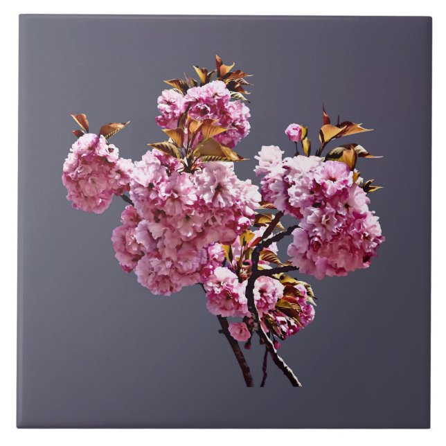 Double Cherry Blossom Branches Ceramic Tile (Front)