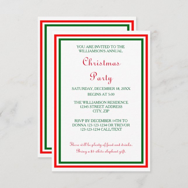 Double Christmas Trim -3x5 Christmas Party Invite (Front/Back)