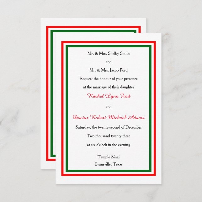 Double Christmas Trim - 3x5 Wedding Invitation (Front/Back)
