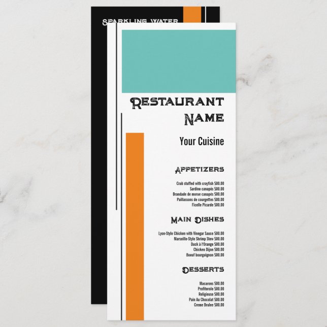 Double Classic Block Color, Restaurant Slimline Menu (Front/Back)