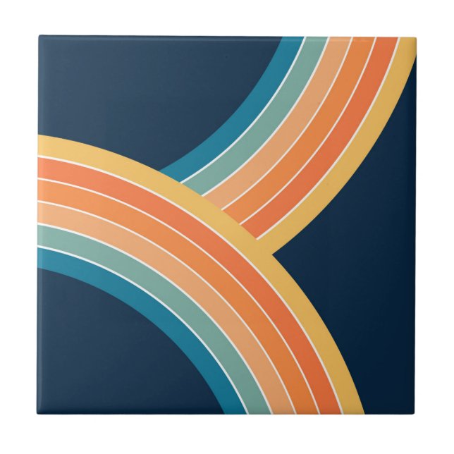 Double colourful retro style rainbow ceramic tile (Front)