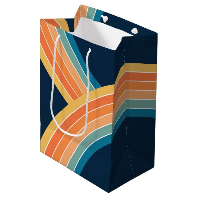 Double colourful retro style rainbow medium gift bag (Front Angled)