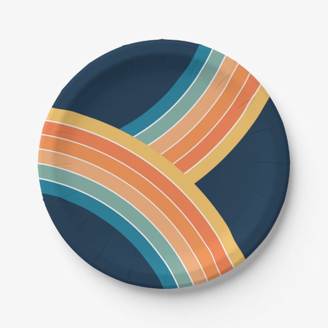 Double colourful retro style rainbow paper plate (Front)