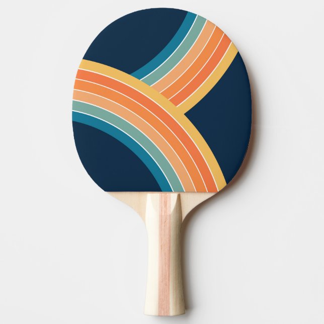 Double colourful retro style rainbow ping pong paddle (Front)