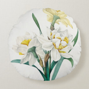 Double Daffodil, Pierre-Joseph Redouté, 1827 Round Cushion