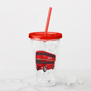 Double-decker bus cartoon illustration acrylic tumbler
