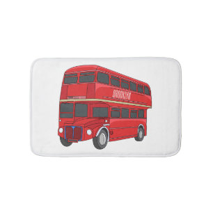 Double-decker bus cartoon illustration bath mat