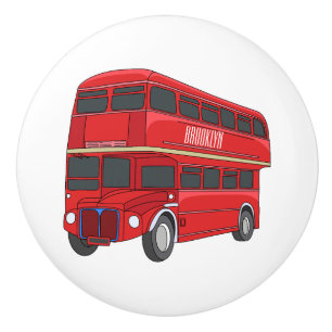 Double-decker bus cartoon illustration ceramic knob